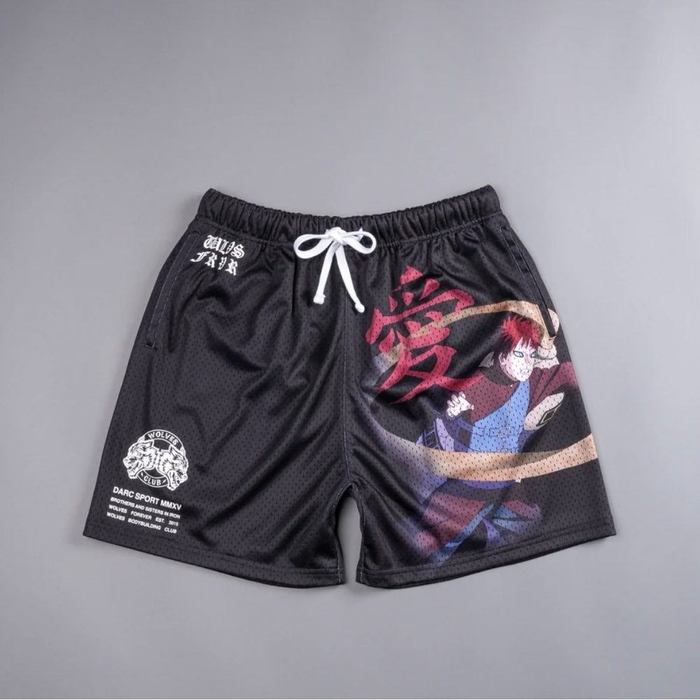 DARC SPORT X NARUTO “Gaara” BLACK MESH SHORTS Size SMALL